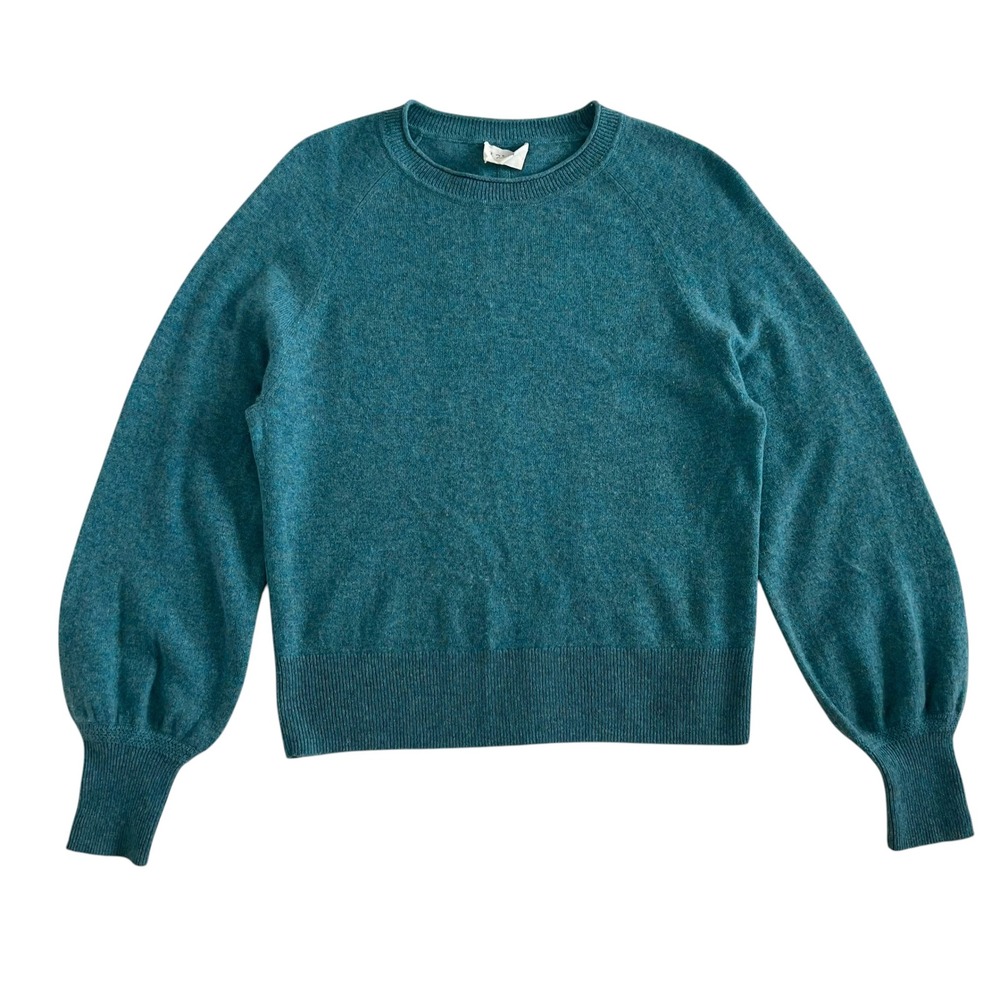 Poetry Teal Blue 100% Cashmere Raglan Balloon Sleeve Crew Neck Sweater SZ 4